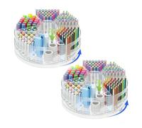CraftGenes 2 Packs Rotating Pen Holder, 360° Acrylic Pen Organiser Desk with 7 Removable Compartments, Extra-Large Pen Holder for Office Supplies, Markers, and Art Supplies, Clear Pencil Holder