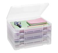 CraftGenes A4 Storage Boxes with Lids, 4 Pack Stackable Craft Storage Organisers with Handle, Clear Paper Box for Scrapbook Supplies, School Projects, Office and Home
