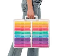 CraftGenes Photo Storage Box, 16 Colourful 4x6 Inner Photo Cases with Handle, Large Plastic Organiser Box for Pictures, Seeds, Crafts, Cards & Stickers, Rainbow Storage Container
