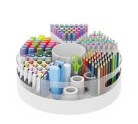 CraftGenes Rotating Pen Organizer for Desk, White Base & Acrylic Pen Holder, 360° Smooth Spinning Desk Organizer with 7 Removable Compartments for Office, Home, Classroom, Marker Organizer