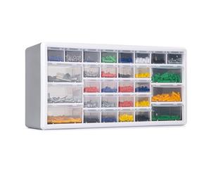 CraftGenes Screw Storage Organiser, 30 Drawers, Small Parts Cabinet, Grey | KEEP SMALL HARDWARE ORGANISED: 24 small and 6 large clear drawers help you find screws, fixings and DIY parts faster.