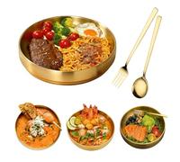 Crafthaven Double-Walled Stainless Steel, Large Salad Bowl 21/23CM with Spoon&Fork, Mixing Gold Fruit Bowl Ramen Thickened Stainless Bowl for Salad Noodle Soup Bibimbap Baking (21cm)