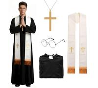 Crafthaven Priest Costume Men, Vicar Outfit with Glasses Crosses Necklace Accessories, Halloween Costumes Adult Religious Costume, Priest Fancy Dress Halloween