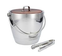 Crafthouse by Fortessa Classic Collection Stainless Steel Round Ice Bucket with Wooden lid and Tongs 2 Piece Set