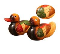 CRAFTHROU 1pair Mandarin Wood Model Handmade Colorful Couple Ornament for Wedding Anniversary Home Decoration Creative Chinese Style Indoor Statues for Bedroom Table Accents
