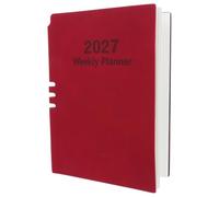 CRAFTHROU 2027 A5 Academic Daily Planner Notebook with 76 Sheets and 152 Pages, Red Pu Cover, Compatible with Fountain Pen and Ballpoint, Portable Design for Work and School Use