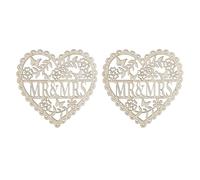CRAFTHROU 2pcs Beige Basswood Heart Shaped Hanging Pendant with Mr Mrs Carved Design, Ready to Paint and Stain, Wedding Party Hanging Ornament and Home Decoration
