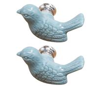 CRAFTHROU 2pcs Blue Ceramic Single Hole Cabinet Handles Cute Cartoon Pigeon Knobs for Kitchen Drawer Wardrobe Cupboard Pulls, European Style Furniture Hardware