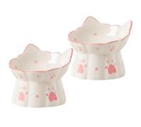 CRAFTHROU 2pcs Elevated Cat Feeding Bowls Ceramic Pet Bowls with Stable Nonslip Bottom and Cat Ear Shape for Comfortable Eating and Drinking