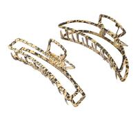 CRAFTHROU 2pcs Leopard Metal Hair Claw Clips Set for Women Large Curved and Rectangular Hair Clips for Ponytail and Everyday Use