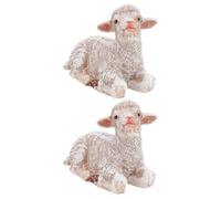 CRAFTHROU 2pcs Resin Sheep Figurines for Garden and Outdoor Decor, Adorable and Lifelike Lamb Statues, Khaki Colour, for Bonsai Craft Decoration and Home Adornment