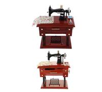 CRAFTHROU 2pcs Retro Vintage Sewing Machine Music Box Set with Melodic Ambiance and Mini Desk Decoration, Plastic Treadle Sewing Machine Shaped Figurines for Office Desk and Holiday
