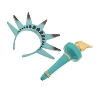 CRAFTHROU 2pcs Statue of Liberty Costume Kit Headband and Torch Set in Green with Pu and Resin Material, Comfortable for All-day Wear, Easy to Hold, for Independence Day Celebrations