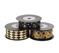 CRAFTHROU 3 Rolls Black Polyester Packaging Ribbon for Wrapping, Decorating Birthday Cake Package, Practical and Beautiful Design, for Celebration and Party