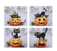 CRAFTHROU 4 Pcs Halloween Black Cat Ghost Pumpkin Mouse Pads Non-skid Rubber Mousepads with Good Flexibility for Laptop and Computer Use