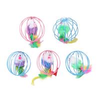 CRAFTHROU 5pcs Plush Mouse Cat with Iron Cage Shape Practical Cat Teaser for Kitten and Interactive Play Soft Artificial Plush Material for Indoor Fun Random Color