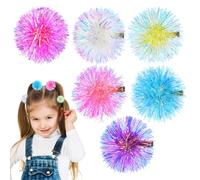 CRAFTHROU 6pcs Colourful Shiny Pompom Hair Barrettes for Women Comfortable Plastic Clips Not Deformed after Long-term Use Stylish Hair Accessories for Thin and Party Decor