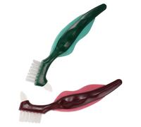 CRAFTHROU Denture Brush for Thorough Cleaning with Dual-Head Design and Hard Bristles 2pcs Portable Oral Appliance Brush of False Teeth and Dentures for Daily Home Use by Seniors