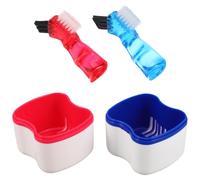 CRAFTHROU Denture Cleaning Brush Sturdy Pp+Nylon Material, with Strainer Basket 2pcs and Soaking Container Set Elegant European Style, for Oral Care Home and Travel