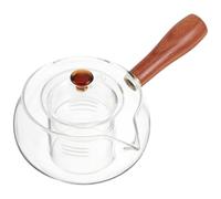 CRAFTHROU Elegant Glass Water Kettle with Wood Handle, 350ml Tea Boiling Container for Comfortable Use and Easy Filling, for Afternoon Tea the Office at Home