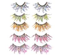 CRAFTHROU False Eyelashes Chemical Fiber Material 5 Pairs 25mm Glow the Dark with Glitter Flexible and Blend Well with Eyelids and Eyelashes, for Halloween and Thanksgiving Makeup
