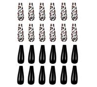 CRAFTHROU False Nails Full Cover Design 24pcs Long Black Coffin Leopard Pattern Abs Material for Women for Halloween Parties and Holiday Events
