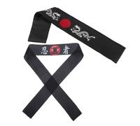 CRAFTHROU Headband Firmly Fixed and Not Easy Slipping Features 2pcs Japanese Traditional Style Black Polyester Decorative Karate Headbands for Samurai and Ninjas for Karate Training
