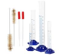 CRAFTHROU Measuring Cylinder Set, Graduated Measuring Cylinder Glass Set 10ml 25ml 50ml 100ml with Cleaning Brushes and Dropper for Scientific Research Businesses