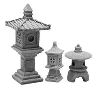 CRAFTHROU Mini Pagoda Statue Miniature Japanese-Style Tower Lamp 3Pcs Stone Lantern Set for Fairy Garden Bonsai Aquarium Decor