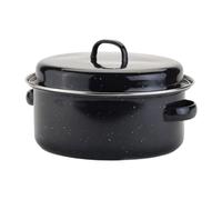 CRAFTHROU Nonstick Round Roasting Pan with Binaural Design Black Iron Enamel Baking Pot for Roasted Sweet Potato and Versatile Kitchen Cooking