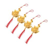 CRAFTHROU Ornament Hanging Pendant, Golden Plastic and Polyester Fiber 4pcs Year the Goat Chinese with Vibrant Red Tassel Easy to Display Festival Decoration for Home and Office