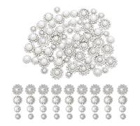 CRAFTHROU Pearl Rhinestone Flower Buttons Three Dimensional Look 100pcs with Mixed Sizes and Resist Fading for DIY Crafts and Wedding Accessories on Jackets and Clothing