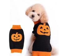 CRAFTHROU Pet Dog Halloween Sweater with Pumpkin Patterns, Knit Acrylic Fibers, Stretchy Ribbed Turtleneck, Keeps Pets Warm for Outdoor Activities and Walking, Small to Medium Random Color