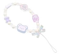 CRAFTHROU Pink Heart Bear Beaded Mobile Phone Lanyard Acrylic Phone Charm Wrist Strap Hands-free and Easy to Use for Biking and Hiking