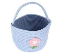 CRAFTHROU Portable Woven Cotton Rope Basket with Handle Handcrafted Rustic Floral Storage Organizer for Wedding Picnic Home Decor and Cartoon Design Blue Flower Girl Basket