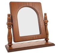 CRAFTHROU Rectangular Wooden Vanity Desk Mirror with Stand Vintage Style for Bedroom Dressing Table Retro Design