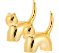CRAFTHROU Ring Accessories Organizing Holder for Golden Cat Ceramic 2pcs Colour in and, Adorable Cat Shape Design Sturdy and Decorative Jewelry Rings for Home Use and Personal Collections
