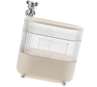 CRAFTHROU Rotating Multi-functional Jewelry Storage Box and Makeup Organizer for Desktop with 3 Layers Beige Pet Material Suitable for Office and Home Use