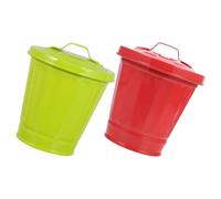 CRAFTHROU Small Metal Trash Can Iron Table Waste Bin with Lid and Handle Design 2pcs Compact Garbage Bin for Bathroom Vanity Counter-top or Office Tabletop for Home and Workspace