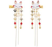 CRAFTHROU Tassel Hair Clips for Festive and Lively Atmosphere 2pcs Chinese Style Alloy Material with Vintage Cartoon Mask Design, Decorative Accessories Color Color for Little