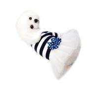 CRAFTHROU Tutu Dress Size L with Bow and Stripe Pattern, Cotton Material, Easy to Put, Fine Detail, Adorable Pet Clothes for Walking and Jogging