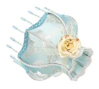 CRAFTHROU Victorian Vintage Cloth Lamp Shade with Blue Beaded Fringe Tassel Decoration, Illumination Effect for Teens Bedroom and Bedside Use, European Style Table Lamp Shade