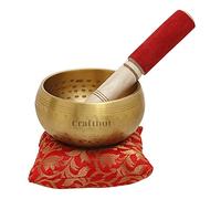 CRAFTHUT Brass Meditation Bowl with Stick and Cushion Tibetan Buddhist Singing-Bowl 4-inch Diameter (Golden)