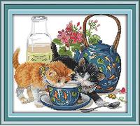 CRAFTiDA Cross Stitch Kits for Adults Beginners Embroidery Kit Pre-Printed Stamped Cross Stitch Kit 11CT Needlework Kit DIY Handmade Home Wall Décor (Curious Cat)