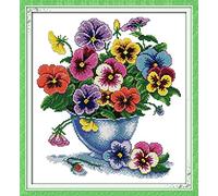 CRAFTiDA Cross Stitch Kits for Adults Beginners Embroidery Kit Pre-Printed Stamped Cross Stitch Kit Flowers 11CT (Six Color Flower)