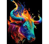 CRAFTiDA Paint by Numbers for Adults Painting by Numbers Kits Acrylic Oil Painting Kit 16x20 inch Pre-Printed Canvas (Rainbow Flame Bull)