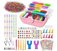Crafties 17000+ Pcs DIYLoom Band Kit - 32 Vibrant Colors Rubber Loom Bands, Bracelet Making Set with Loom Board & Craft Storage Box for Kids, Girls, Boys (Pink)