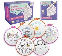CRAFTILOO 10 Pre-Stamped Embroidery Patterns for Beginners Embroidery Kit for Kids Girls Needlepoint Kits for Beginners Cross Stitch Craft Sewing Perfect for Ages 7-13