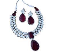 Crafting Love artificial red stone necklace with matching earrings for women on occasion of diwali/anniversary/wedding