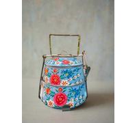 Crafting Love Hand-Painted 2-Tier Stainless Steel Lunch Box - Blue Floral Design Eco-Friendly & Artistic Food Carrier